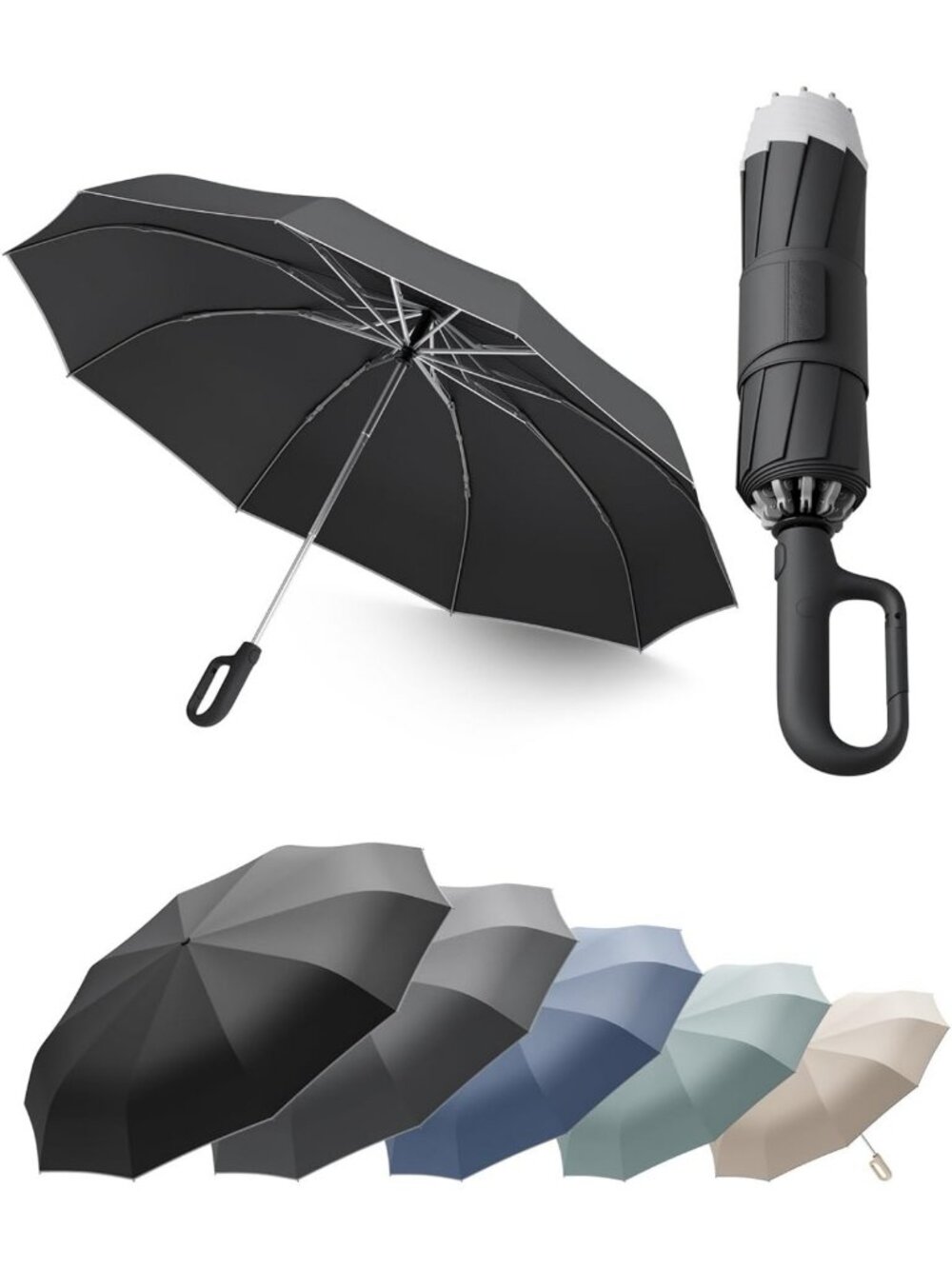 Compact Windproof Reverse Folding Travel Umbrella - Perfect for Rainy Days